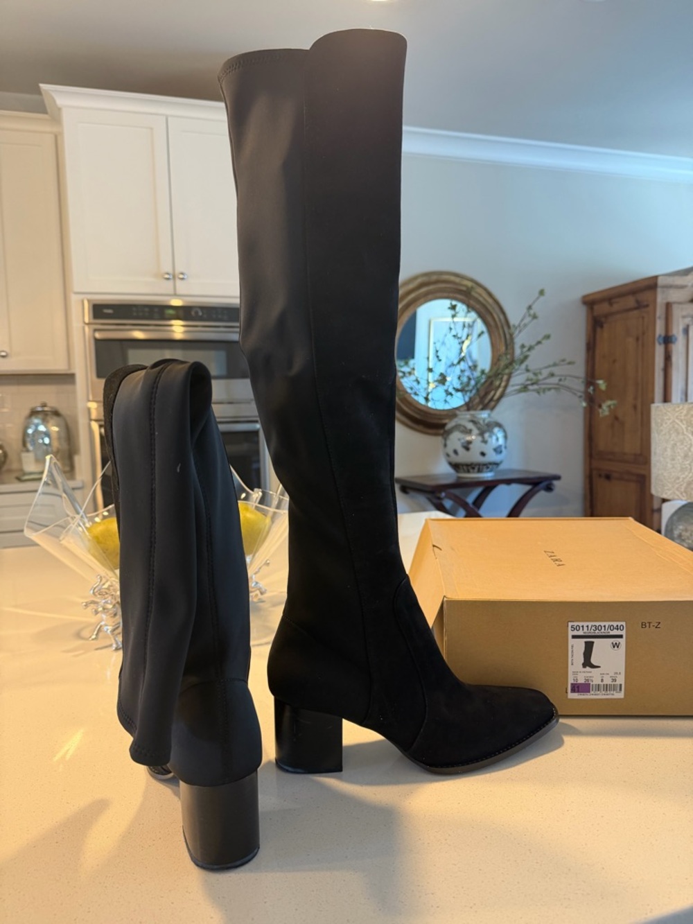 Zara Black Over-the-Knee Block Heel Boots